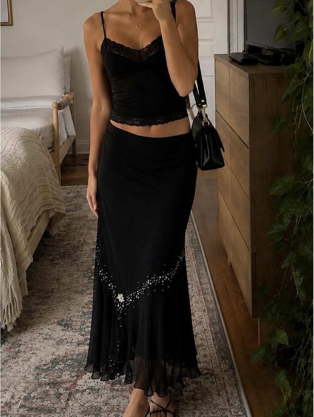 Black Embellished Y2K Maxi Skirt ✨